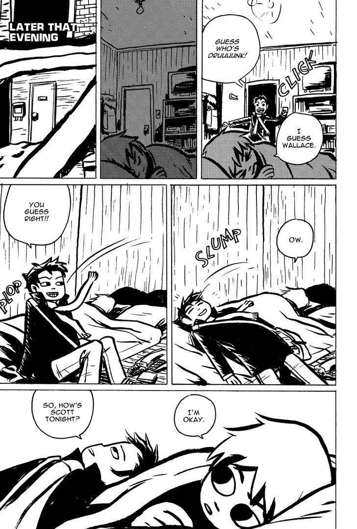 A scene from the graphic novel Scott Pilgrim's Precious Little Life. Scott Pilgrim is talking to his housemate, Wallace Wells.