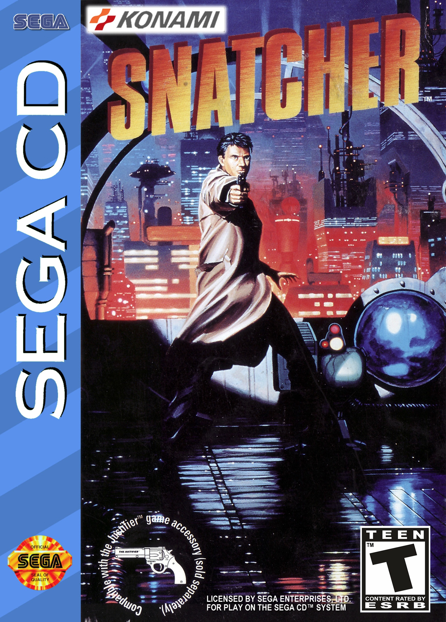 The Sega CD cover of Snatcher, a visual novel by Hideo Kojima